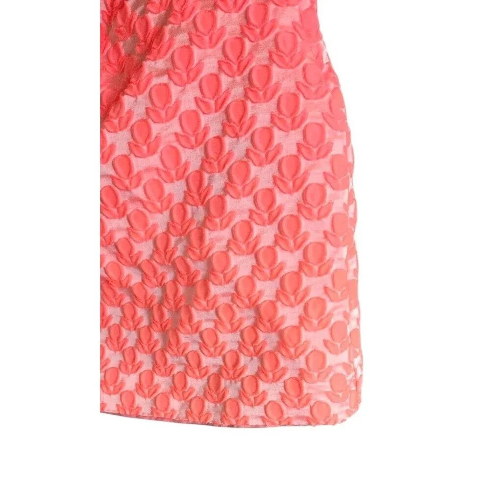 Milly Textured Cloque Floral Mini Skirt Bright Pink Lined Side Zip Size 4